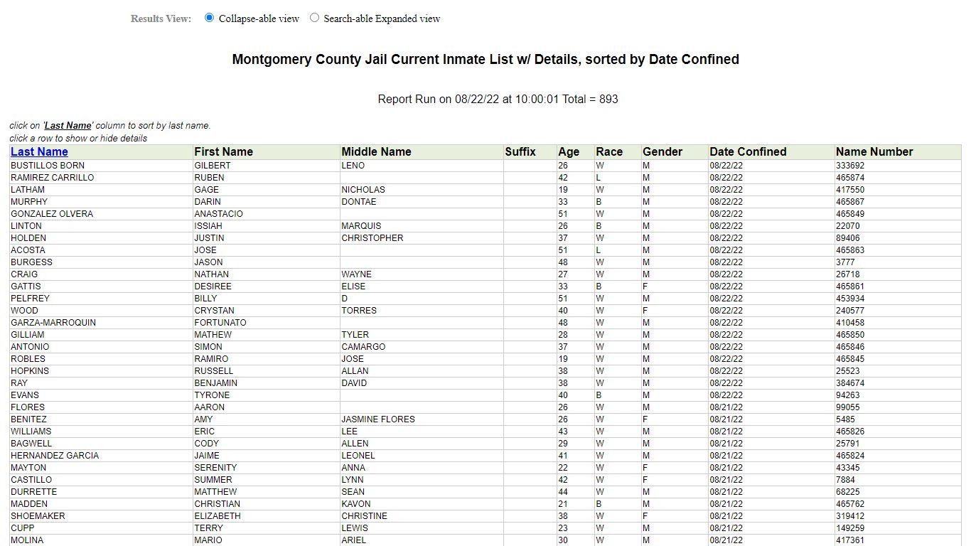 Jail Roster - Montgomery County, Texas